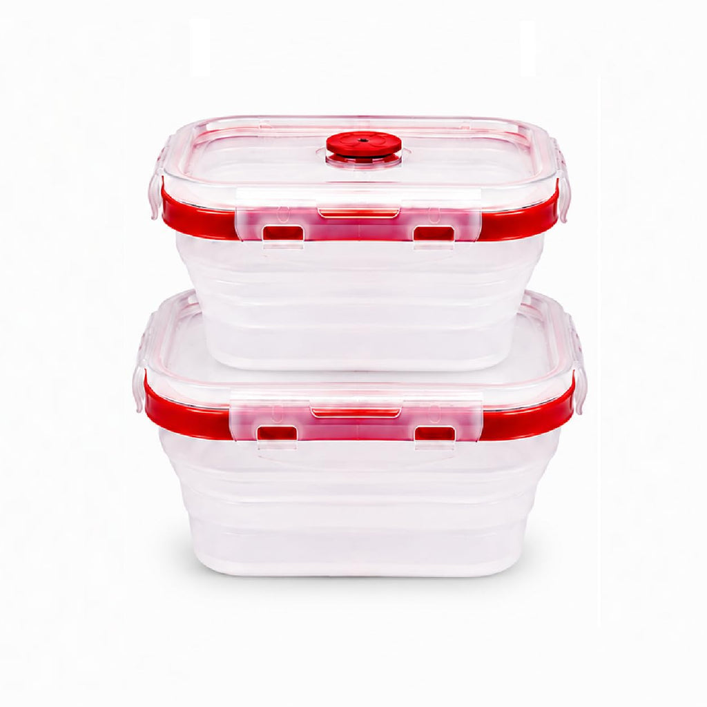 SAGEWARE Foldable Silicone Storage Containers with Lid | Kitchen & Refrigerator Food Storage Set of 2 (400ML-1600ML) (Red - Large)