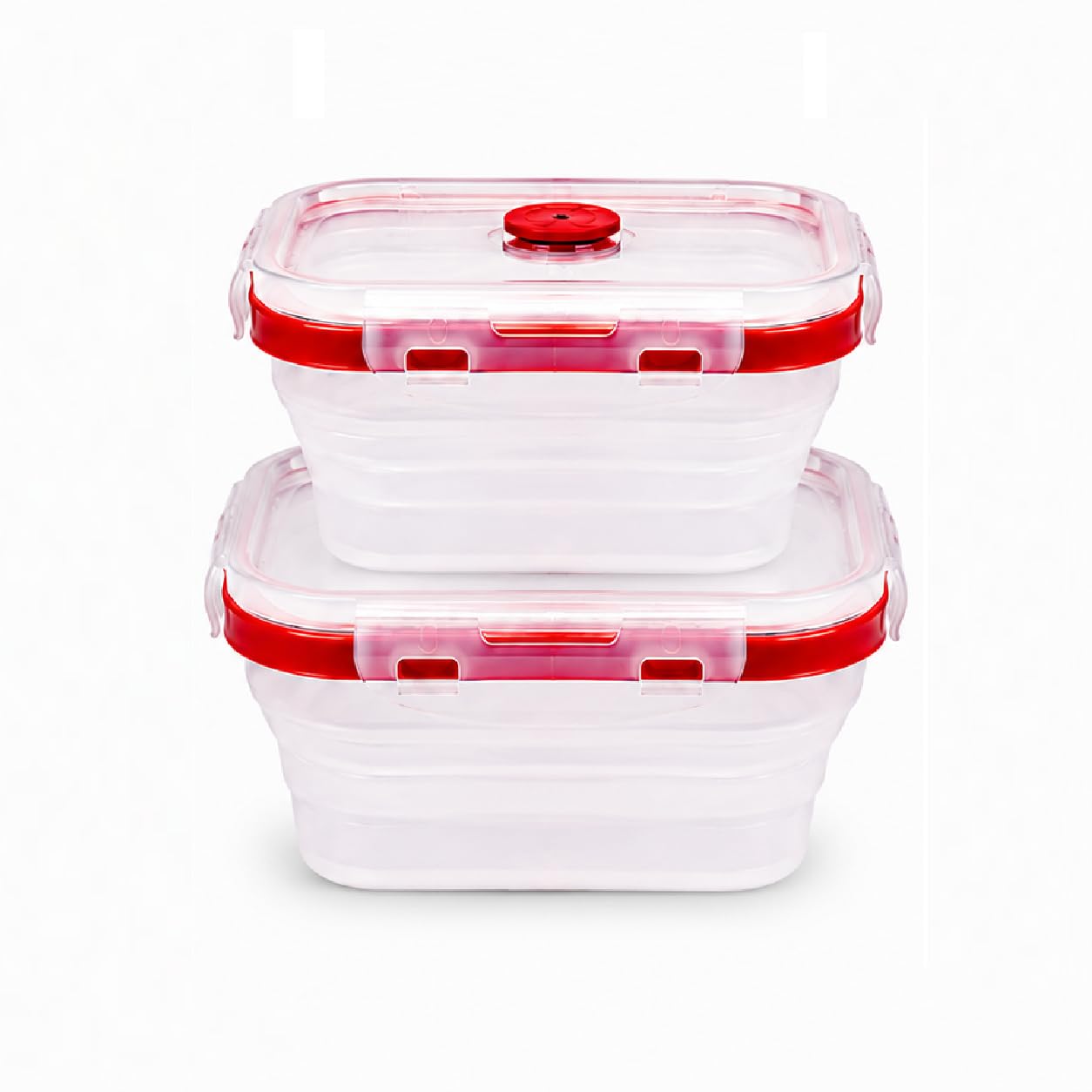 SAGEWARE Foldable Silicone Storage Containers with Lid | Kitchen & Refrigerator Food Storage Set of 2 (400ML-1600ML) (Red - Large)