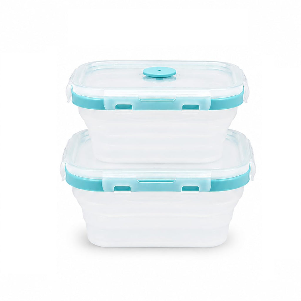 SAGEWARE Foldable Silicone Storage Containers with Lid | Kitchen & Refrigerator Food Storage Set of 2 (400ML-1600ML) (Blue - Large)