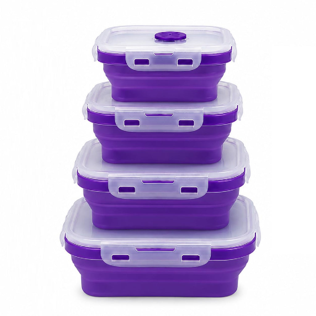 Sageware Silicone Lunch Box, Office Lunch Box, Lunch Box,Kids Lunch Box,Tiffin 4 Containers Lunch Box Square Purple(2850ml)
