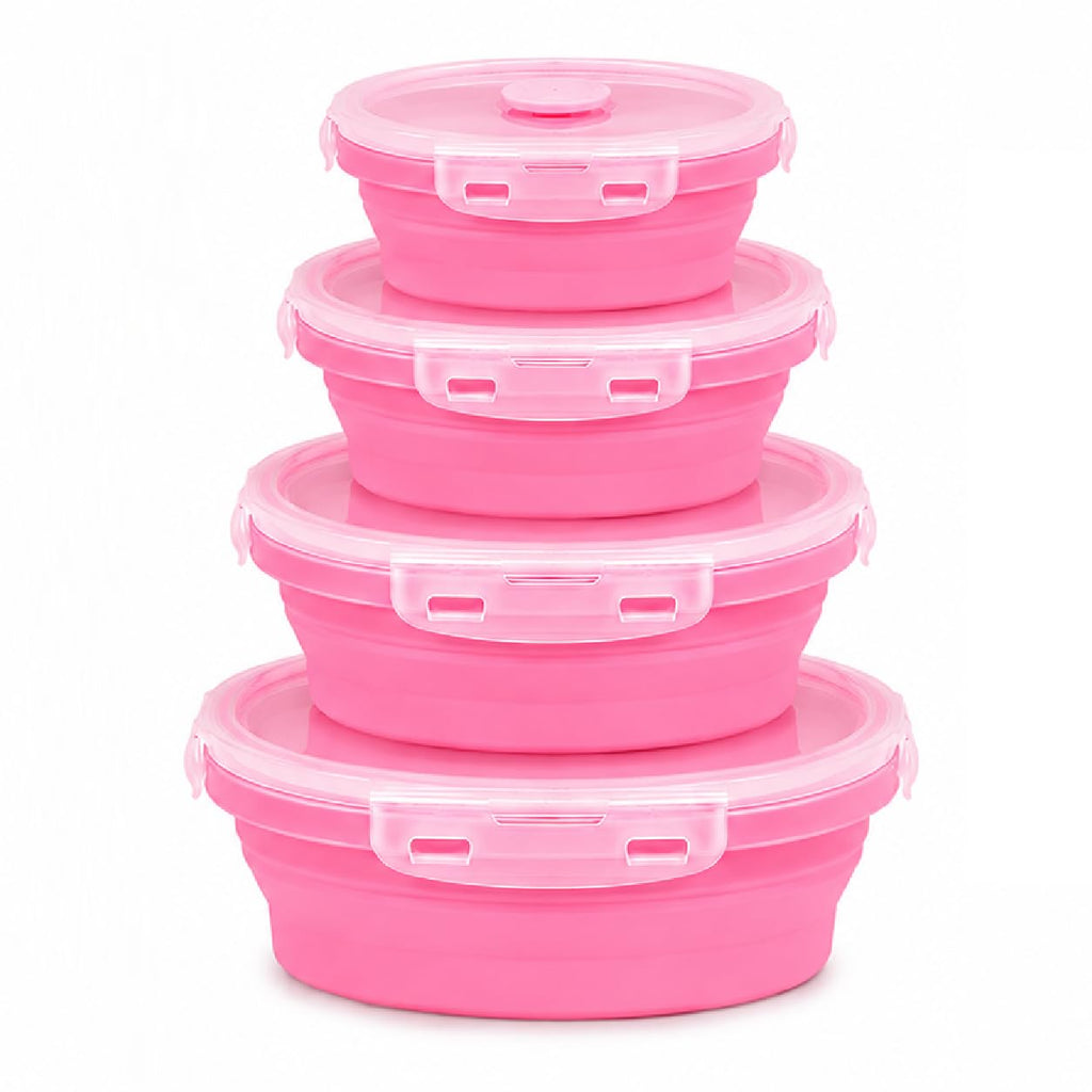 Sageware Silicone Lunch Box, Office Lunch Box, Lunch Box,Kids Lunch Box,Tiffin 4 Containers Lunch Box Round Pink(2850ml)