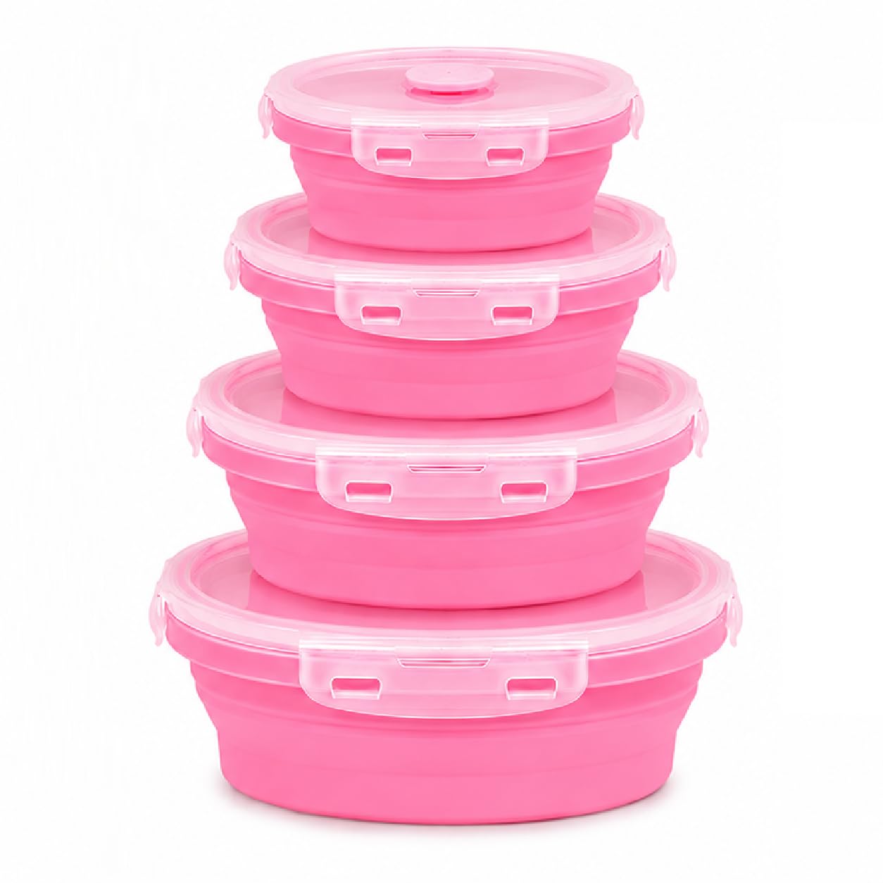 Sageware Silicone Lunch Box, Office Lunch Box, Lunch Box,Kids Lunch Box,Tiffin 4 Containers Lunch Box Round Pink(2850ml)