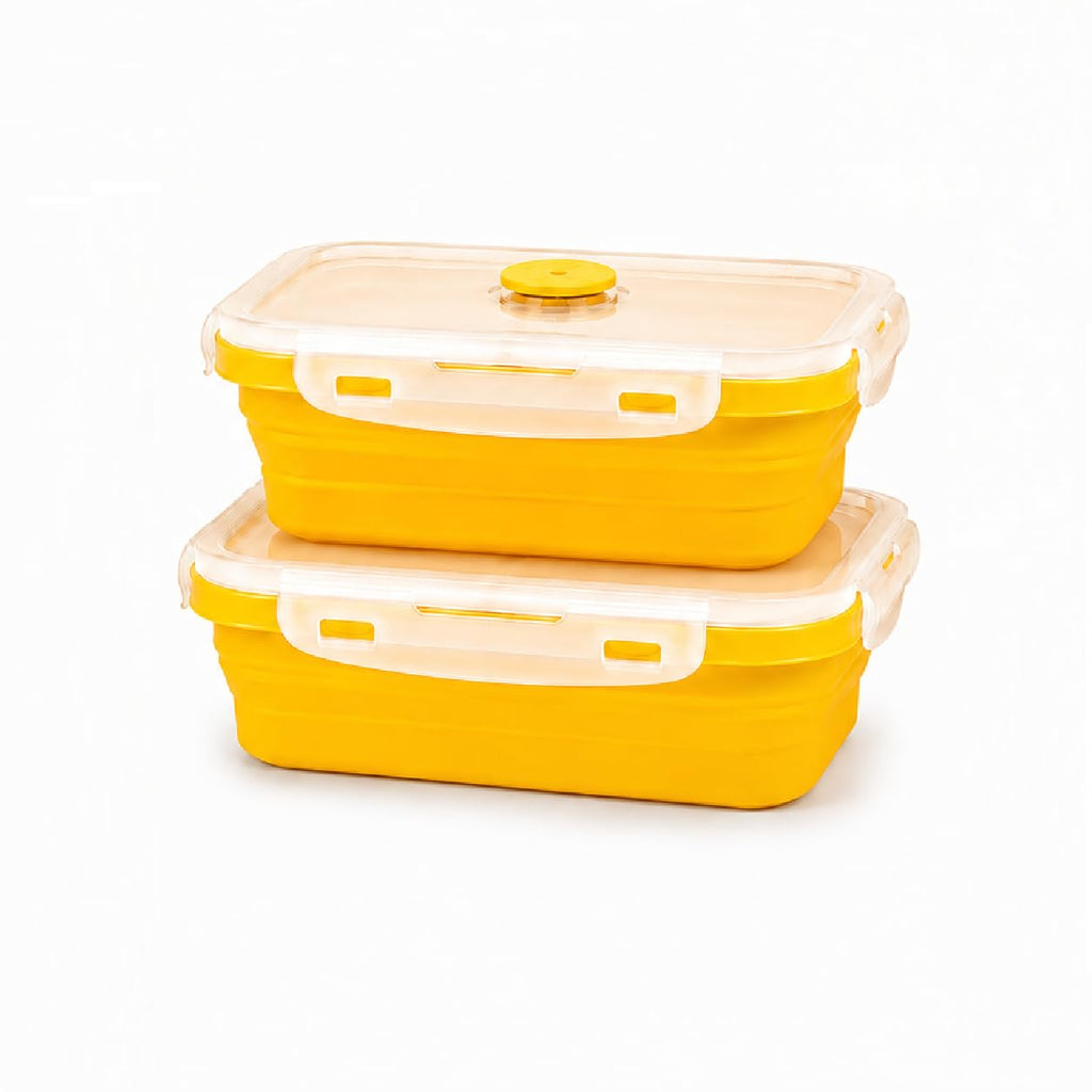 SAGEWARE Foldable Silicone Storage Containers with Lid | Kitchen & Refrigerator Food Storage Set of 2 (400ML-1600ML) (Yellow- Small)
