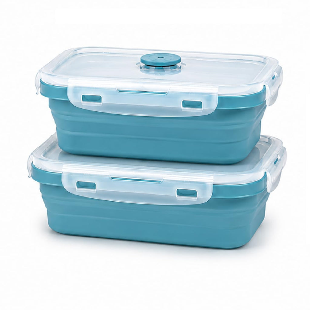SAGEWARE Foldable Silicone Storage Containers with Lid | Kitchen & Refrigerator Food Storage Set of 2 (400ML-1600ML) (Blue- Large)