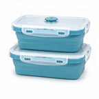 SAGEWARE Foldable Silicone Storage Containers with Lid | Kitchen & Refrigerator Food Storage Set of 2 (400ML-1600ML) (Blue- Large)