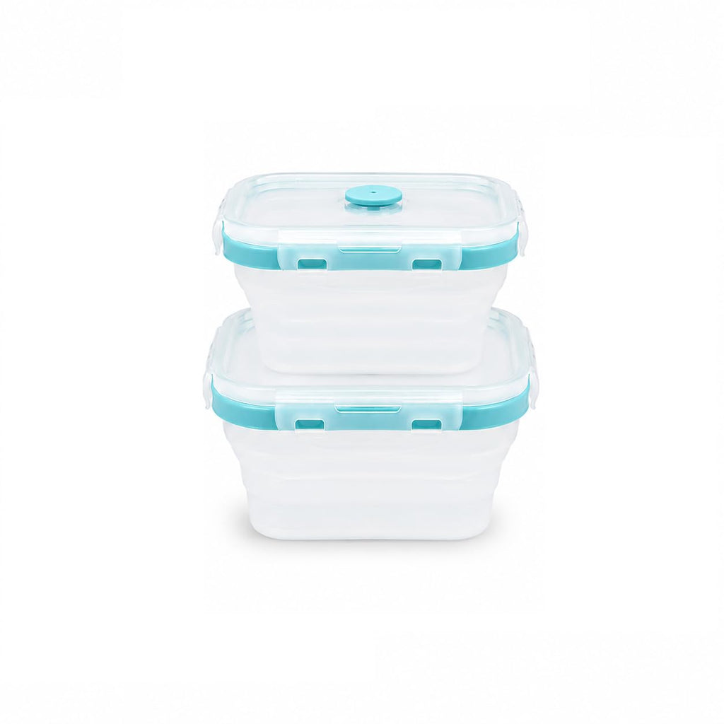 SAGEWARE Foldable Silicone Storage Containers with Lid | Kitchen & Refrigerator Food Storage Set of 2 (400ML-1600ML) (Blue  - Small)