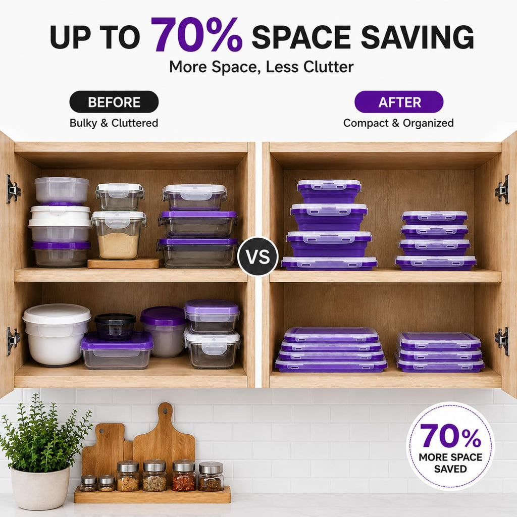 Sageware Silicone Lunch Box, Office Lunch Box, Lunch Box,Kids Lunch Box,Tiffin 4 Containers Lunch Box Square Purple(2850ml)