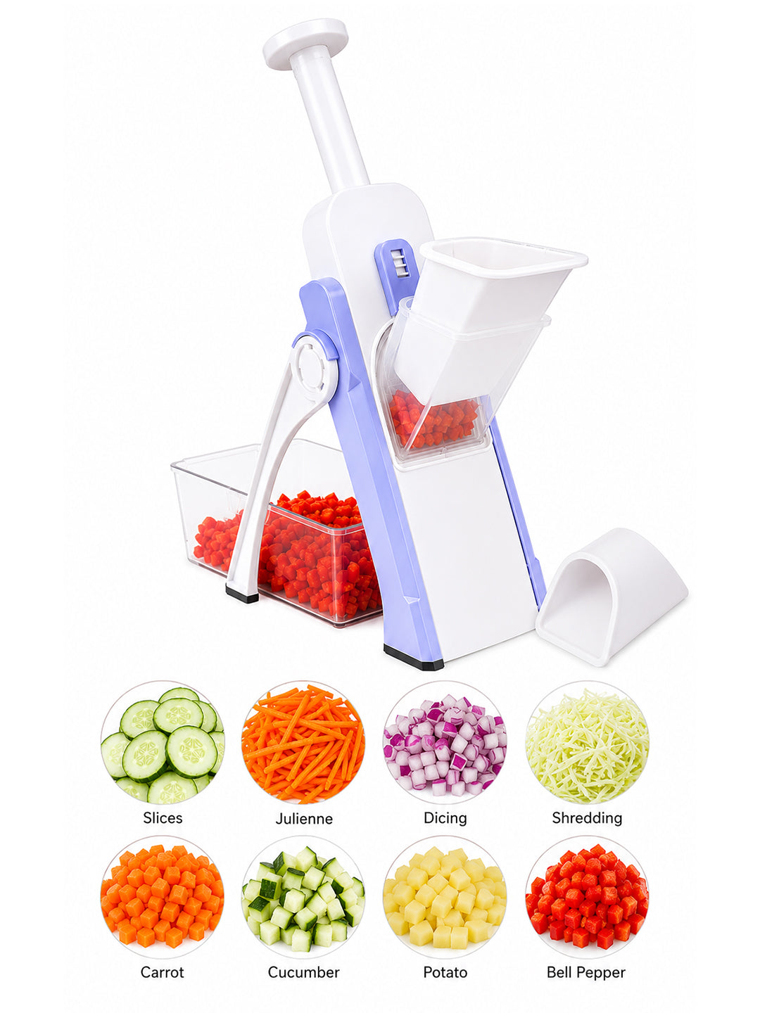 SAGEWARE Vegetable Chopper for Kitchen Use with Container | 5 Blade Manual Vegetable Cutter & Slicer | Push Chopper for Onion, Potato, Tomato, Carrot | Vegetable Cutter Tool for Kitchen