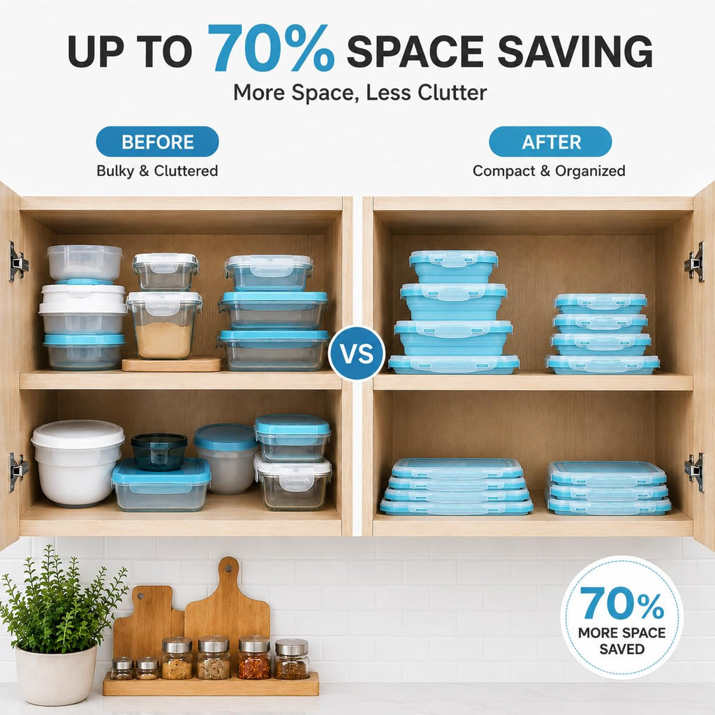 Sageware Silicone Lunch Box, Office Lunch Box, Lunch Box,Kids Lunch Box,Tiffin 4 Containers Lunch Box Square Blue(2850ml)