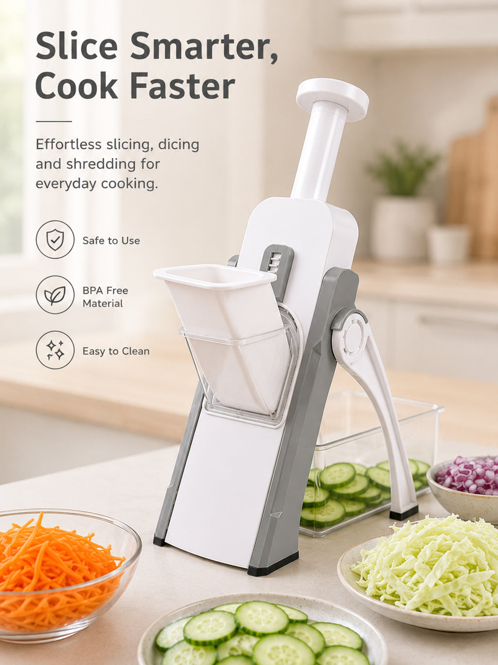 SAGEWARE Vegetable Chopper for Kitchen Use with Container | 5 Blade Manual Vegetable Cutter & Slicer | Push Chopper for Onion, Potato, Tomato, Carrot | Vegetable Cutter Tool for Kitchen