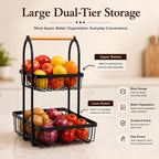 Sageware 2-Tier Fruit Basket for Dining Table Basket Metal Organizer Rack (Black) Aluminium Fruit & Vegetable Basket (Black)