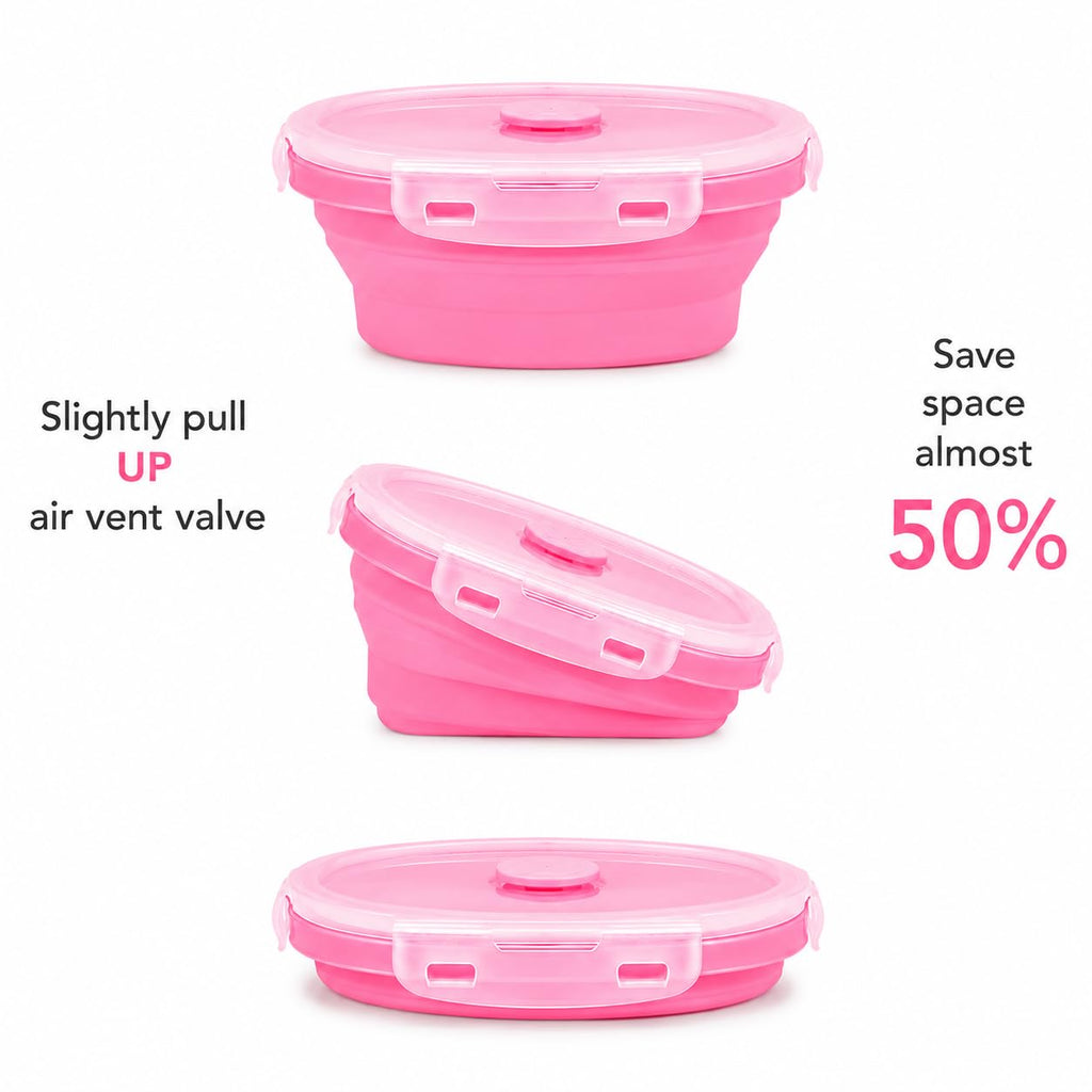 Sageware Silicone Lunch Box, Office Lunch Box, Lunch Box,Kids Lunch Box,Tiffin 4 Containers Lunch Box Round Pink(2850ml)