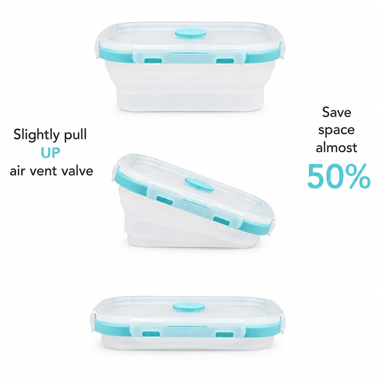 SAGEWARE Foldable Silicone Storage Containers with Lid | Kitchen & Refrigerator Food Storage Set of 2 (400ML-1600ML) (Blue  - Small)
