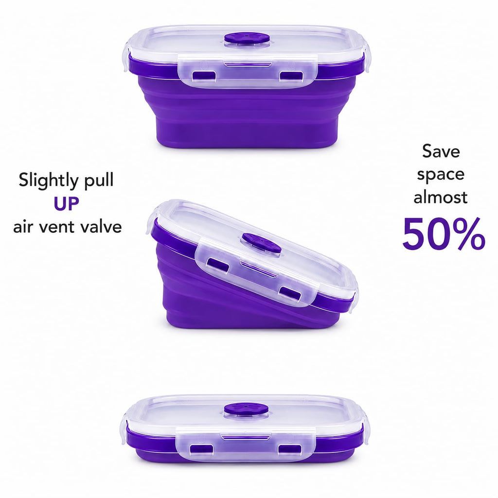 Sageware Silicone Lunch Box, Office Lunch Box, Lunch Box,Kids Lunch Box,Tiffin 4 Containers Lunch Box Square Purple(2850ml)