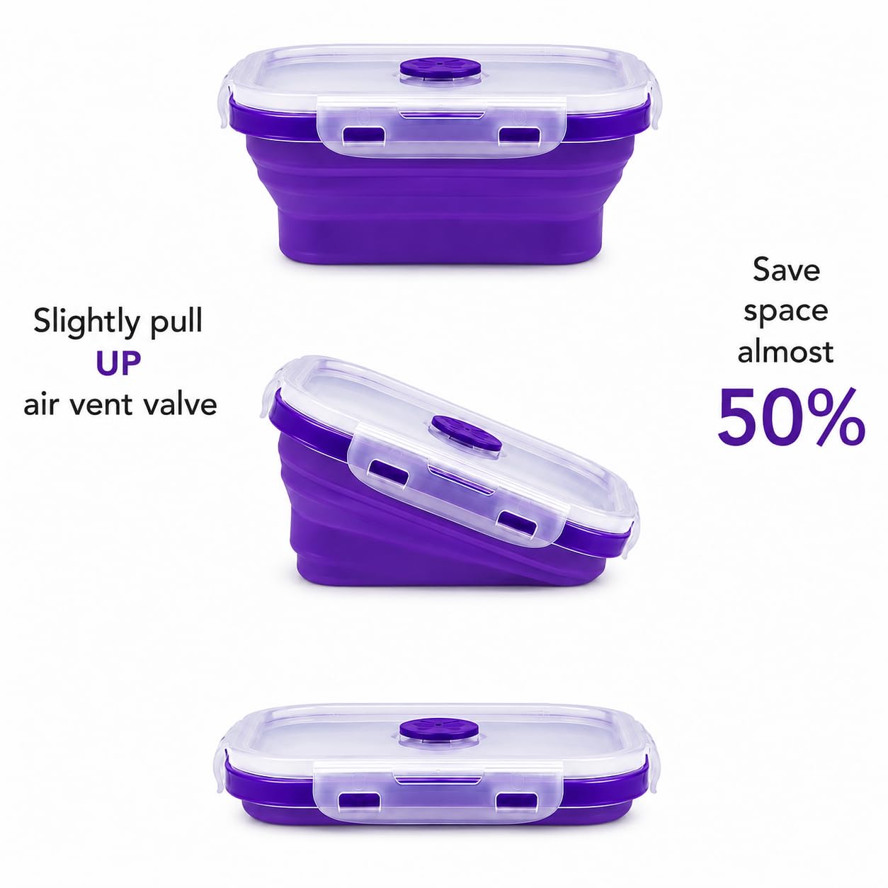 Sageware Silicone Lunch Box, Office Lunch Box, Lunch Box,Kids Lunch Box,Tiffin 4 Containers Lunch Box Square Purple(2850ml)