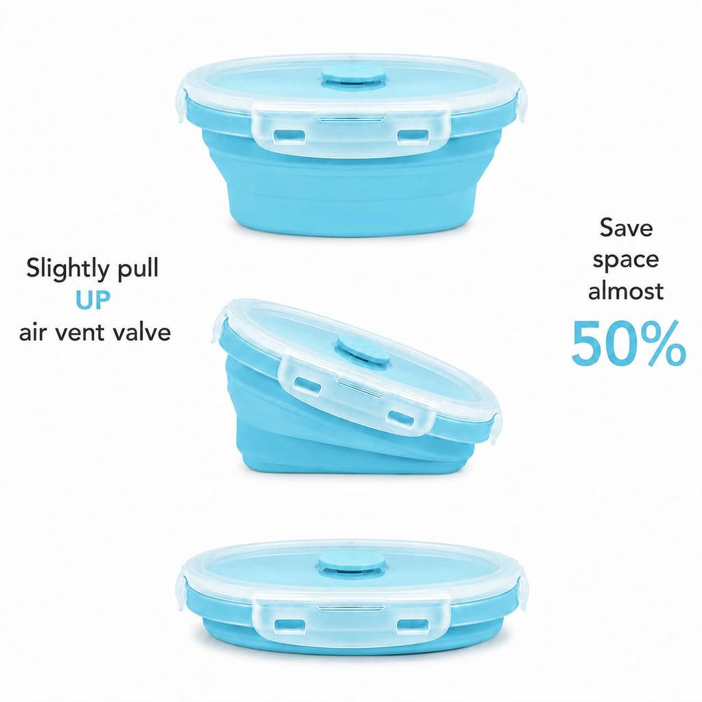 Sageware Silicone Lunch Box, Office Lunch Box, Lunch Box,Kids Lunch Box,Tiffin 4 Containers Lunch Box Round Blue(2850ml)