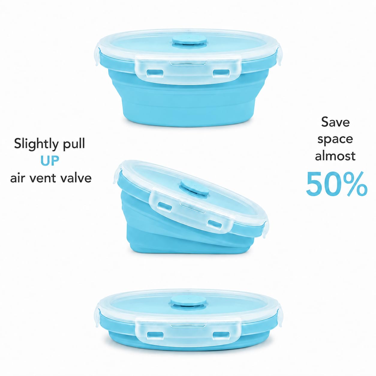 Sageware Silicone Lunch Box, Office Lunch Box, Lunch Box,Kids Lunch Box,Tiffin 4 Containers Lunch Box Round Blue(2850ml)