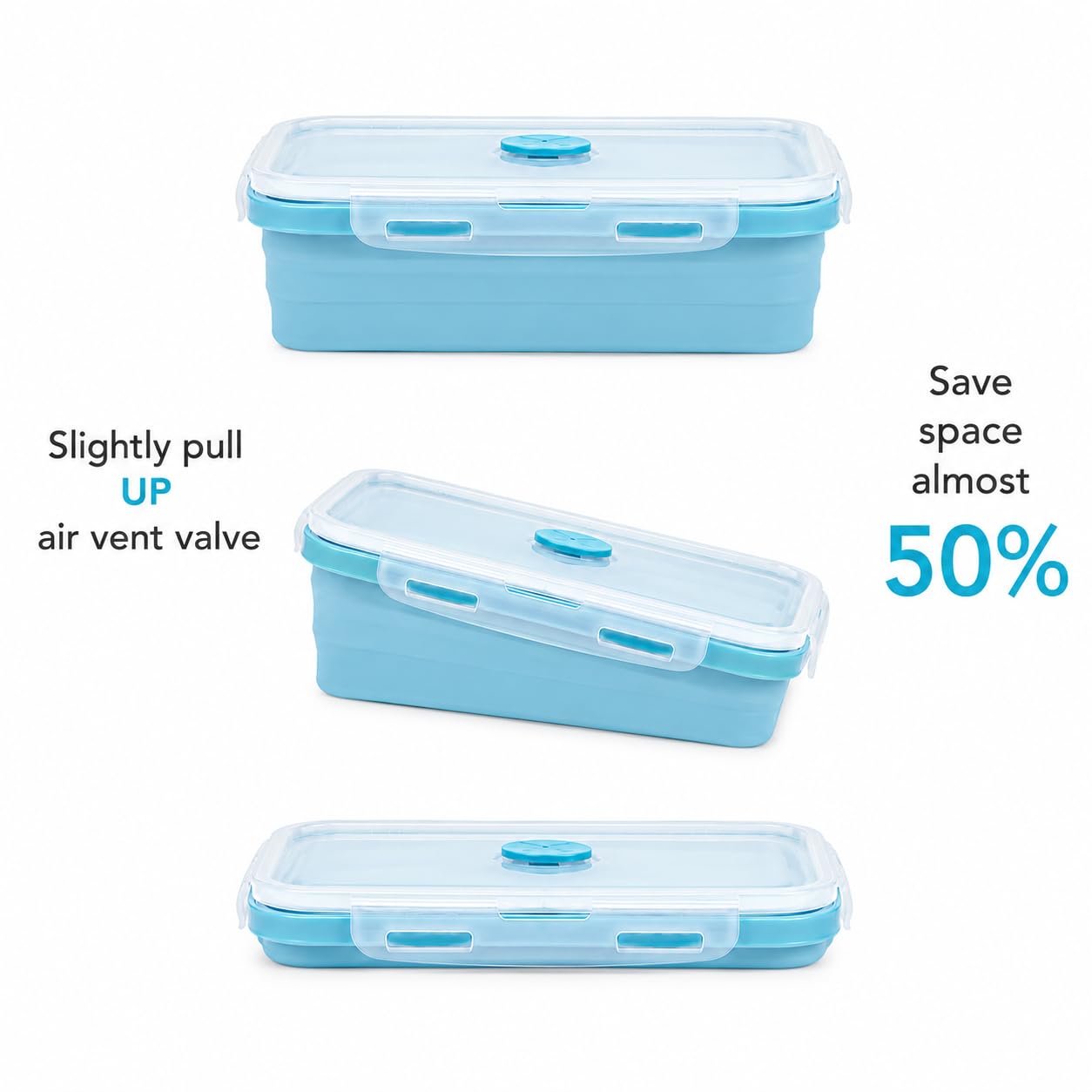 SAGEWARE Foldable Silicone Storage Containers with Lid | Kitchen & Refrigerator Food Storage Set of 2 (400ML-1600ML) (Blue- Small)