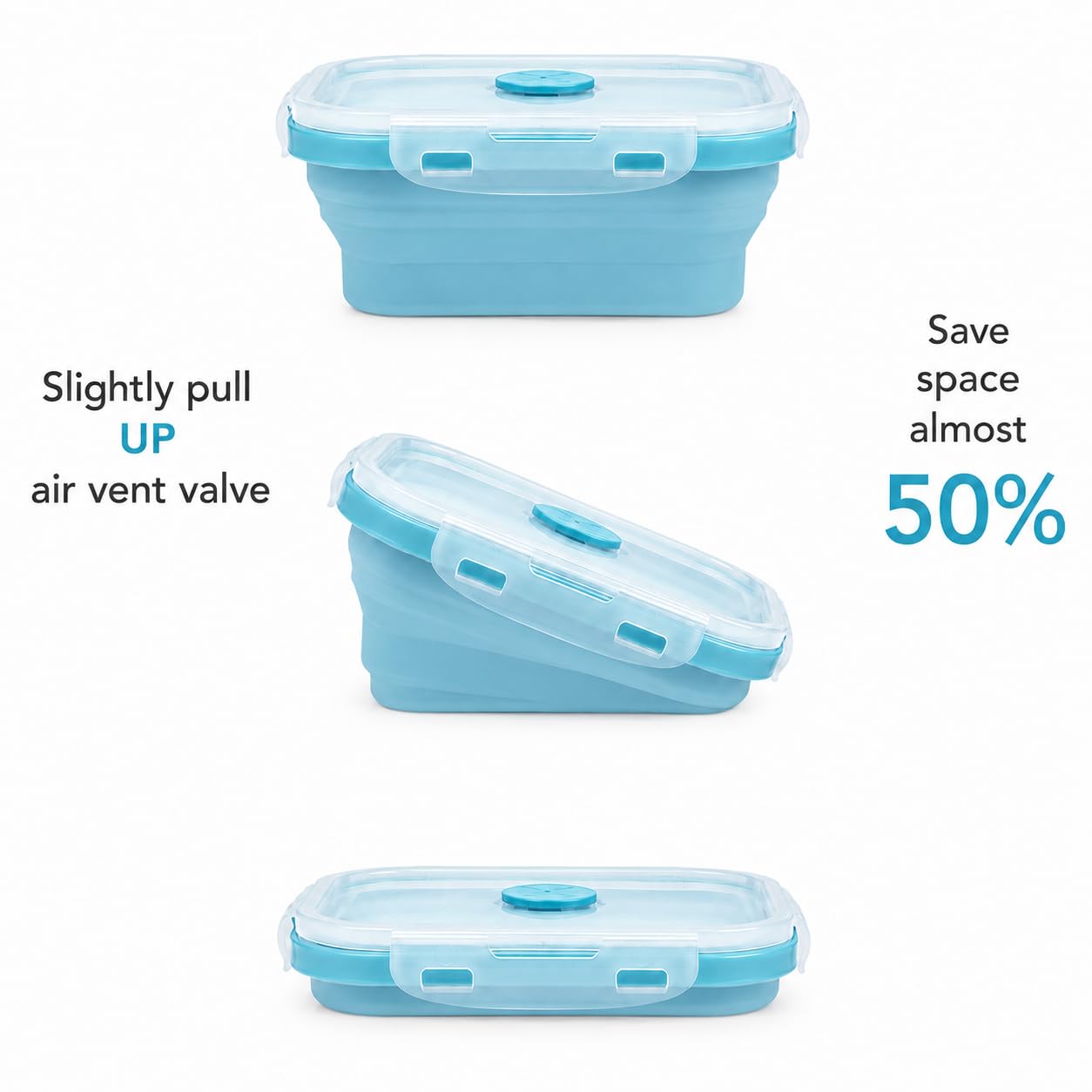 Sageware Silicone Lunch Box, Office Lunch Box, Lunch Box,Kids Lunch Box,Tiffin 4 Containers Lunch Box Square Blue(2850ml)