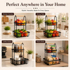 Sageware 2-Tier Fruit Basket for Dining Table Basket Metal Organizer Rack (Black) Aluminium Fruit & Vegetable Basket (Black)
