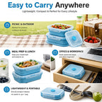 Sageware Silicone Lunch Box, Office Lunch Box, Lunch Box,Kids Lunch Box,Tiffin 4 Containers Lunch Box Square Blue(2850ml)