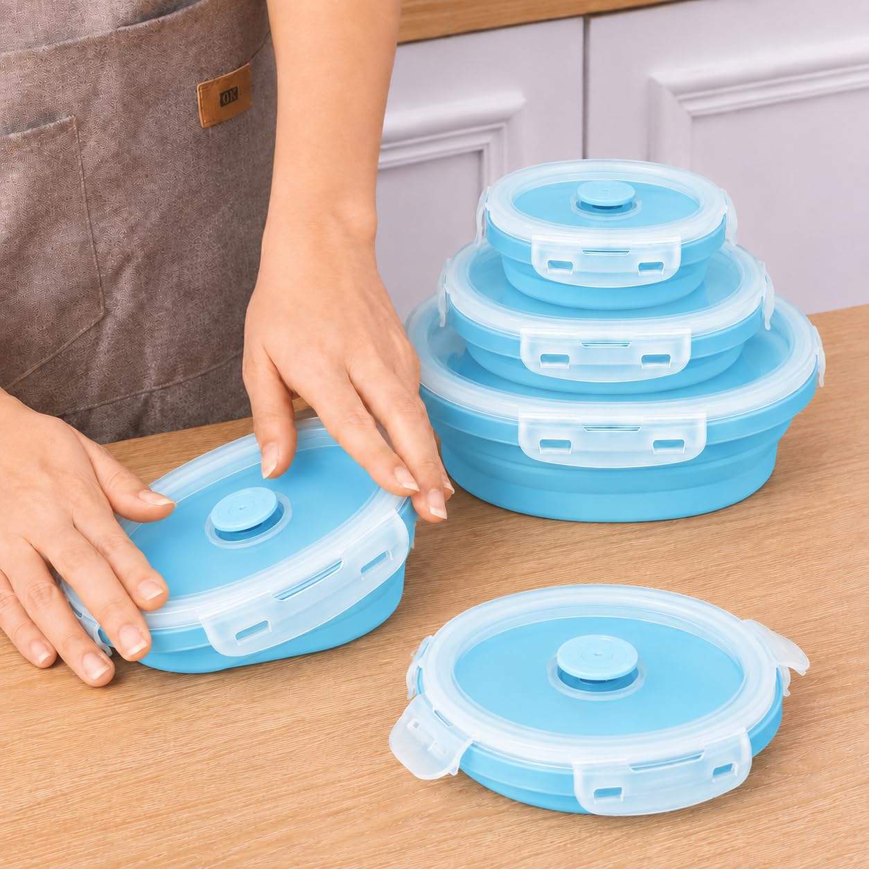 Sageware Silicone Lunch Box, Office Lunch Box, Lunch Box,Kids Lunch Box,Tiffin 4 Containers Lunch Box Round Blue(2850ml)