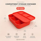 Silicone Lunch Box with Lid, 4 Compartments, 1200ml Food Storage Container, Microwave & Dishwasher Safe, BPA Free Reusable Bento Box (Red)