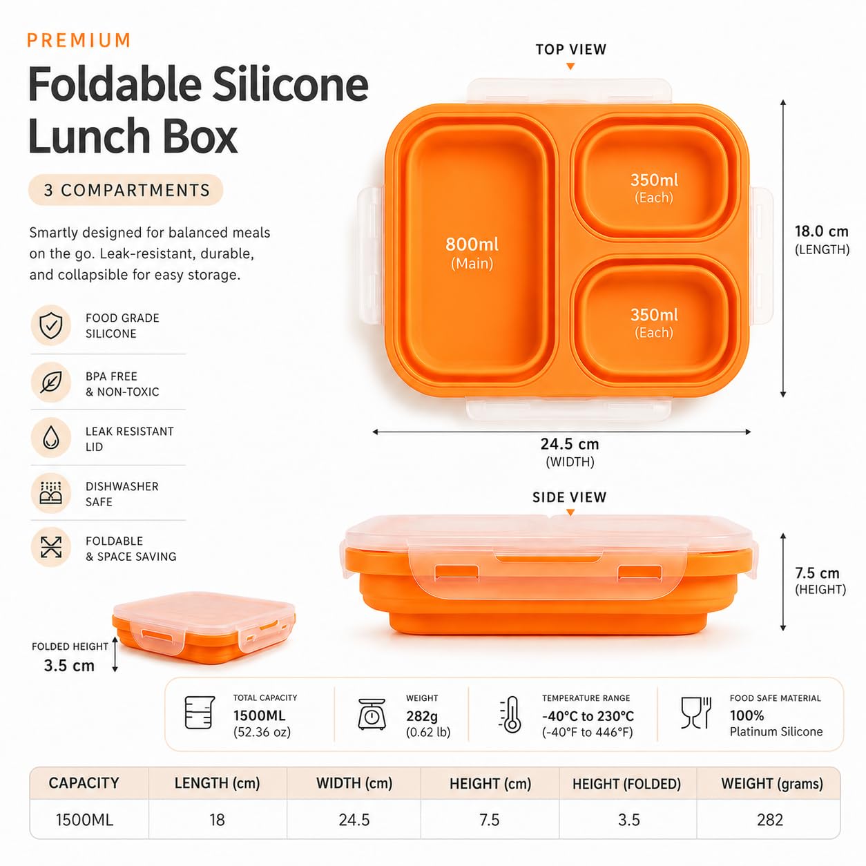 Sageware Silicone Lunch Box 3 Containers School Lunch Box/office Lunch Box (1500 ml) 3 Containers Silicone School Lunch Box (1500 ml, Microwave Safe)