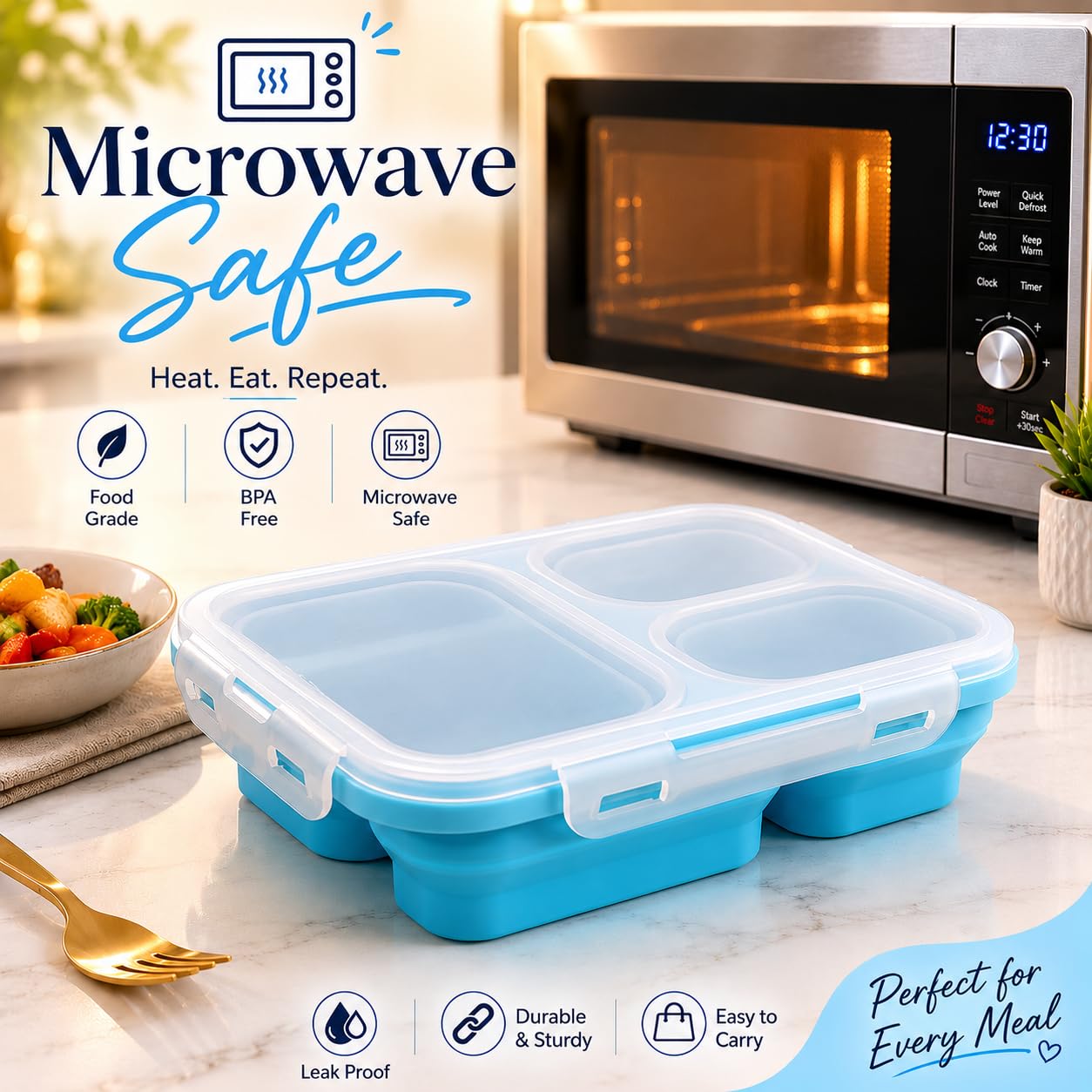 Sageware Silicone Lunch Box 3 Containers School Lunch Box/office Lunch Box (1500 ml) 3 Containers Silicone School Lunch Box (1500 ml, Microwave Safe)