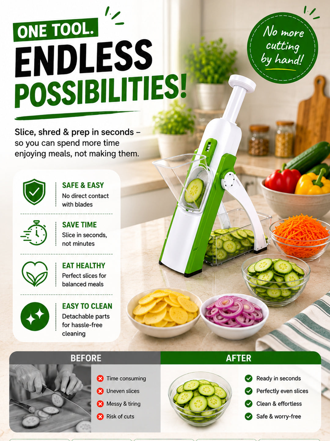 SAGEWARE Vegetable Chopper for Kitchen Use with Container | 5 Blade Manual Vegetable Cutter & Slicer | Push Chopper for Onion, Potato, Tomato, Carrot | Vegetable Cutter Tool for Kitchen