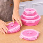 Sageware Silicone Lunch Box, Office Lunch Box, Lunch Box,Kids Lunch Box,Tiffin 4 Containers Lunch Box Round Pink(2850ml)