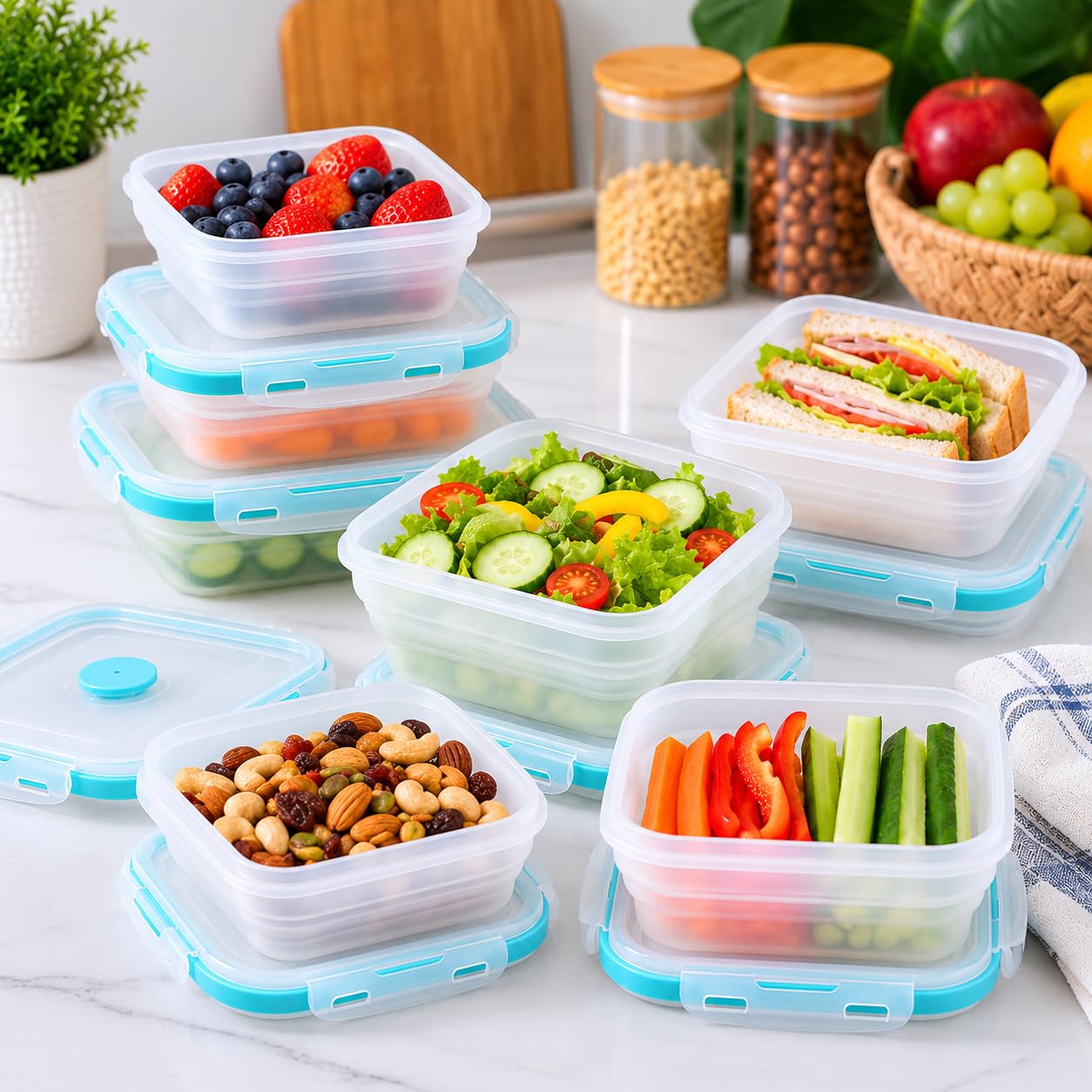 Sageware Silicone Lunch Box, Office Lunch Box, Leak Proof Lunch Box,Kids Lunch Box,Tiffin 4 Containers Lunch Box Blue(4200 ml)