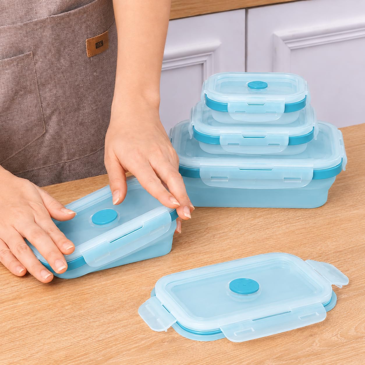 Sageware Silicone Lunch Box, Office Lunch Box, Lunch Box,Kids Lunch Box,Tiffin 4 Containers Lunch Box Square Blue(2850ml)