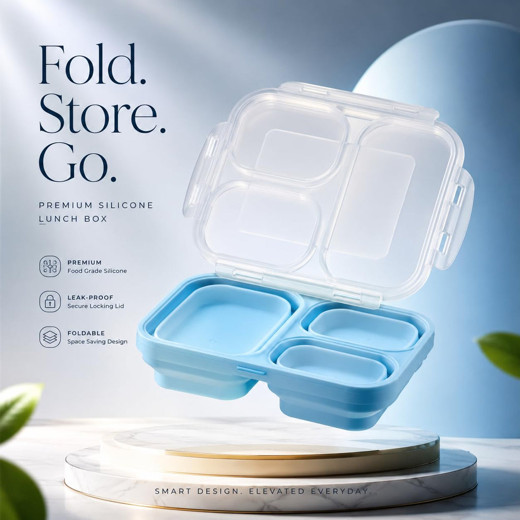 Sageware Silicone Lunch Box 3 Containers School Lunch Box/office Lunch Box (1500 ml) 3 Containers Silicone School Lunch Box (1500 ml, Microwave Safe)