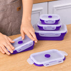 Sageware Silicone Lunch Box, Office Lunch Box, Lunch Box,Kids Lunch Box,Tiffin 4 Containers Lunch Box Square Purple(2850ml)