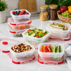 SAGEWARE Foldable Silicone Storage Containers with Lid | Kitchen & Refrigerator Food Storage Set of 2 (400ML-1600ML) (Red - Large)