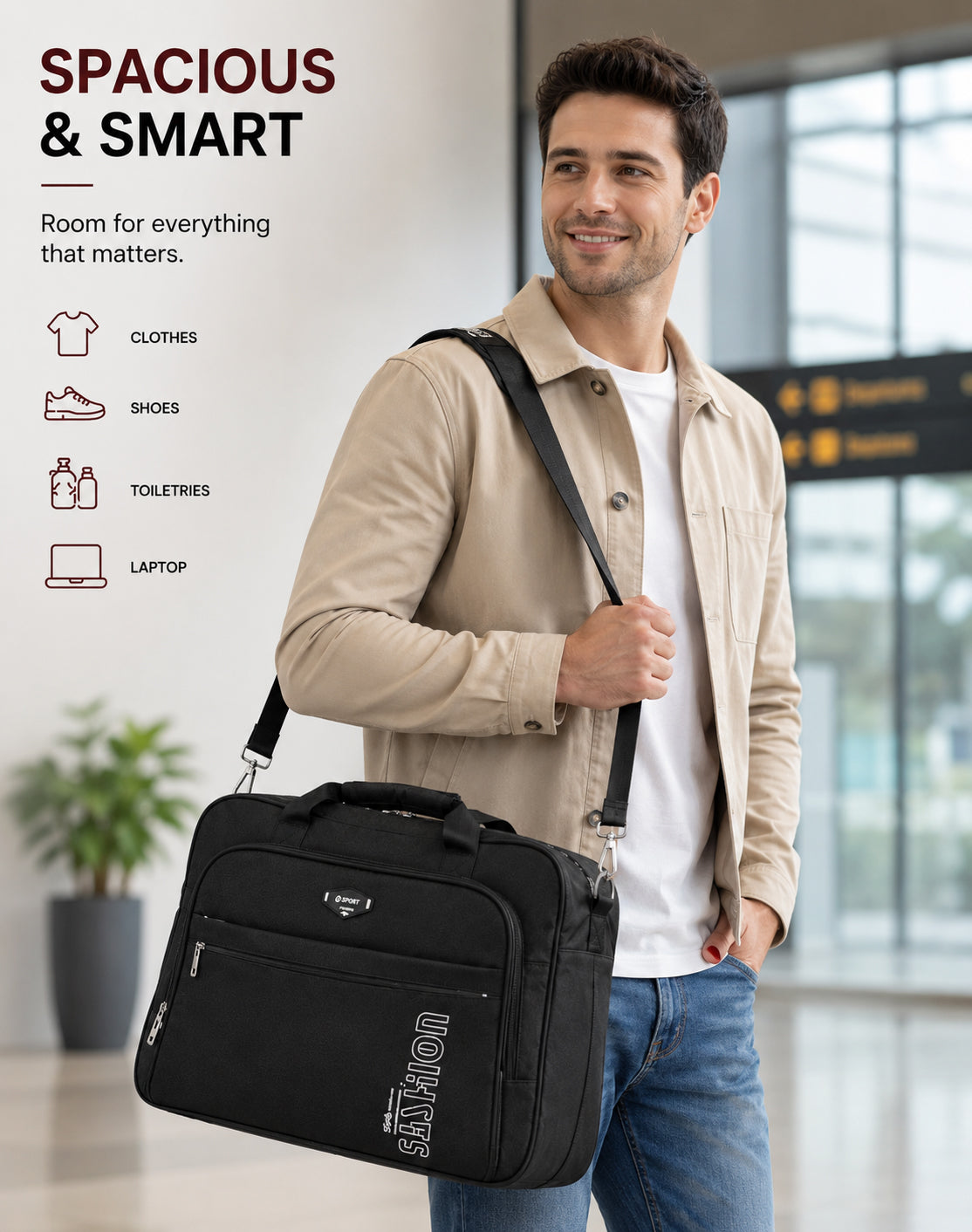 Travel Duffel Bag with Multiple Compartments | Lightweight Waterproof Gym & Overnight Carry Bag