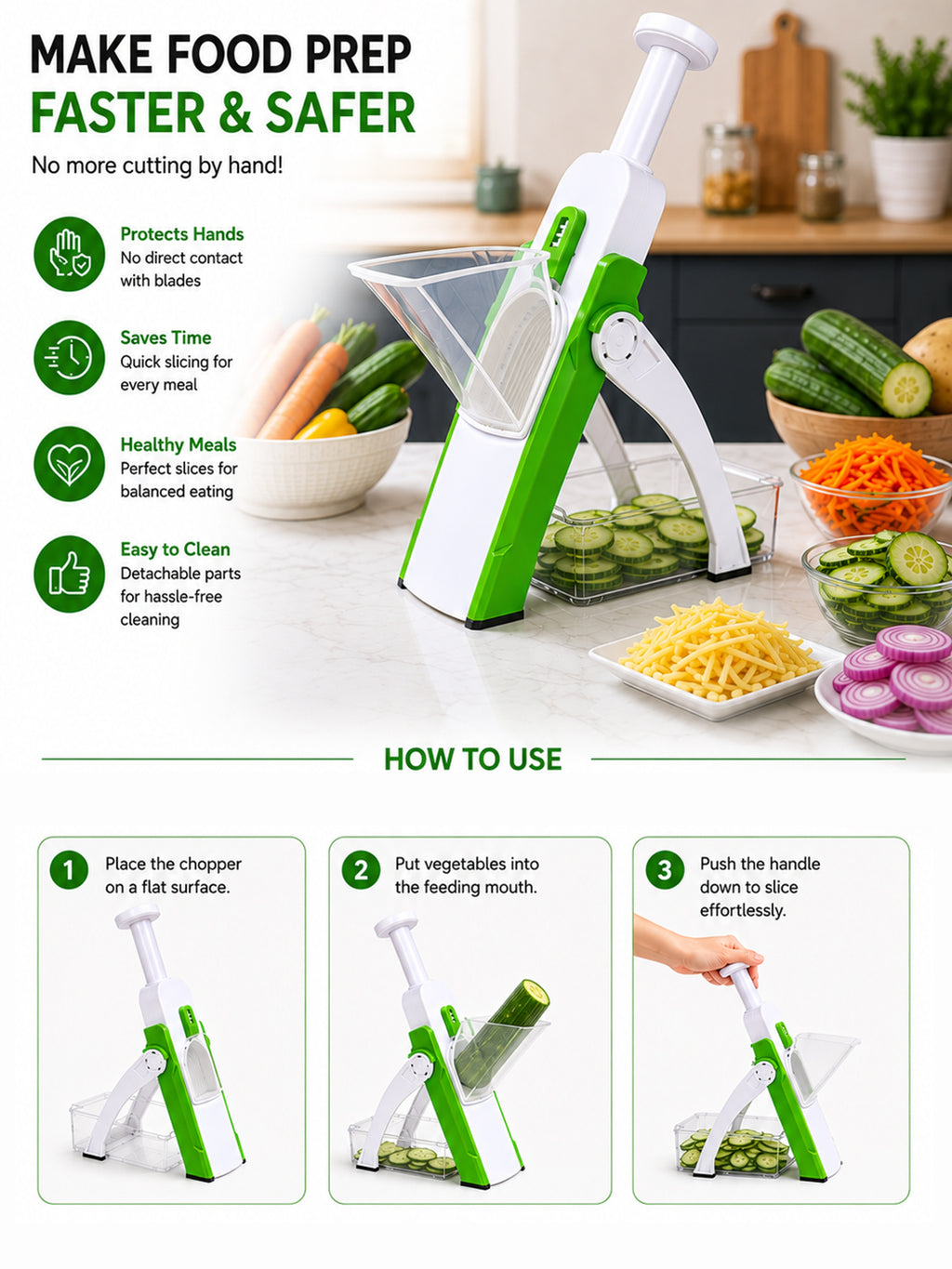 SAGEWARE Vegetable Chopper for Kitchen Use with Container | 5 Blade Manual Vegetable Cutter & Slicer | Push Chopper for Onion, Potato, Tomato, Carrot | Vegetable Cutter Tool for Kitchen
