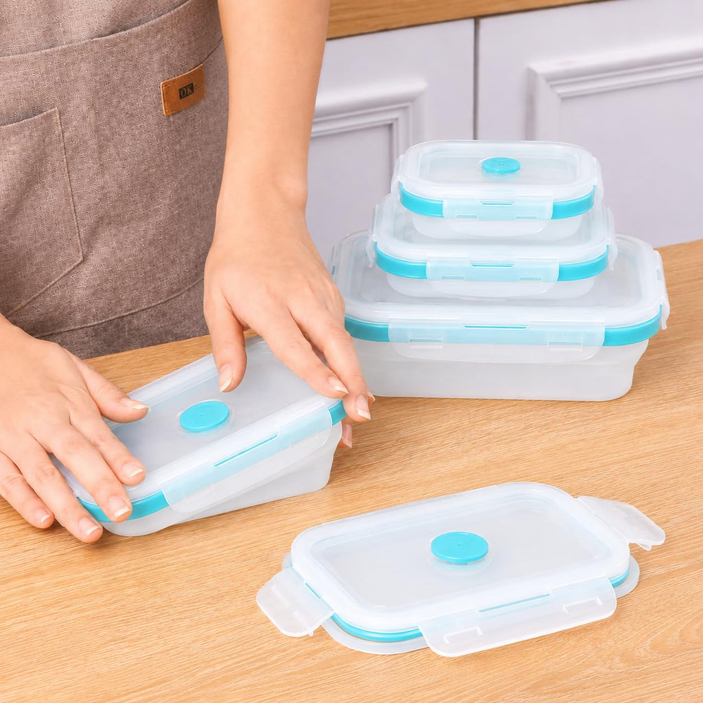 SAGEWARE Foldable Silicone Storage Containers with Lid | Kitchen & Refrigerator Food Storage Set of 2 (400ML-1600ML) (Blue - Large)