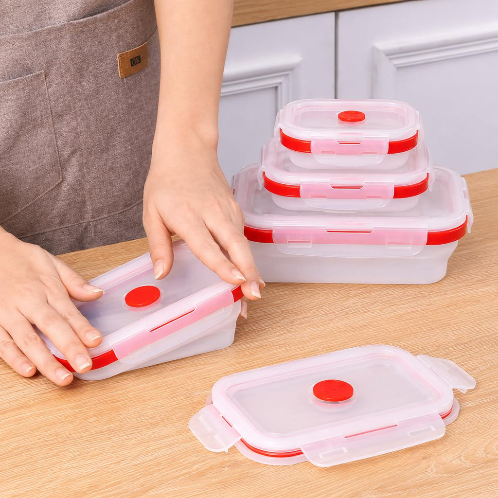 SAGEWARE Foldable Silicone Storage Containers with Lid | Kitchen & Refrigerator Food Storage Set of 2 (400ML-1600ML) (Red - Large)