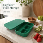 Silicone Lunch Box with Lid, 4 Compartments, 1200ml Food Storage Container, Microwave & Dishwasher Safe, BPA Free Reusable Bento Box (Green)