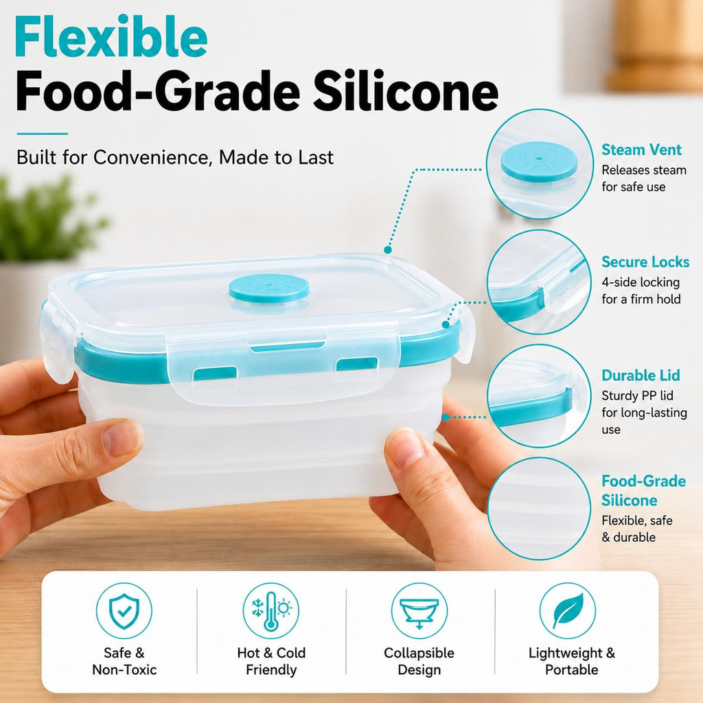Sageware Silicone Lunch Box, Office Lunch Box, Leak Proof Lunch Box,Kids Lunch Box,Tiffin 4 Containers Lunch Box Blue(4200 ml)