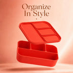 Silicone Lunch Box with Lid, 4 Compartments, 1200ml Food Storage Container, Microwave & Dishwasher Safe, BPA Free Reusable Bento Box (Red)