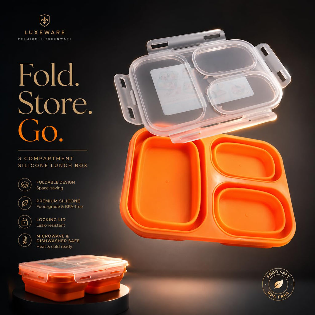 Sageware Silicone Lunch Box 3 Containers School Lunch Box/office Lunch Box (1500 ml) 3 Containers Silicone School Lunch Box (1500 ml, Microwave Safe)