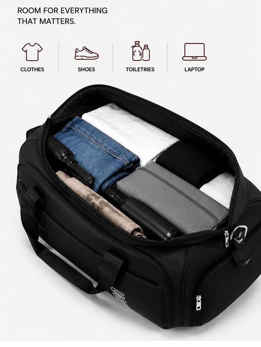Travel Duffel Bag with Multiple Compartments | Lightweight Waterproof Gym & Overnight Carry Bag
