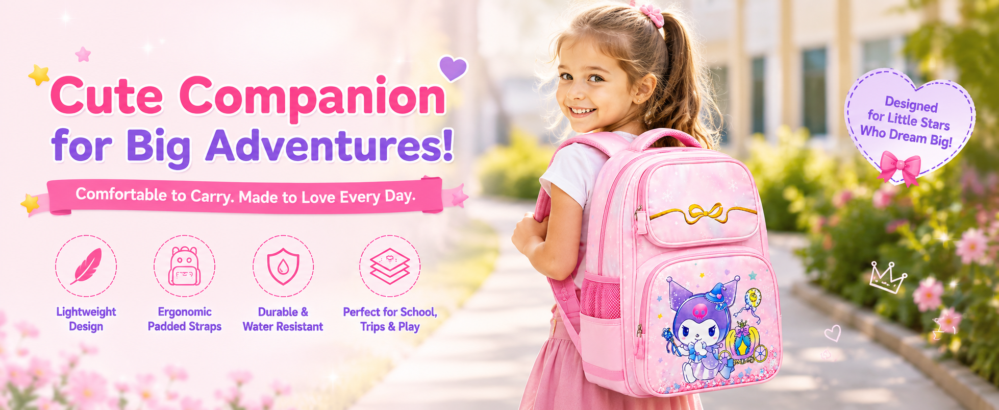 Kids School Bag for Girls | Lightweight Waterproof Backpack for Nursery & Primary School