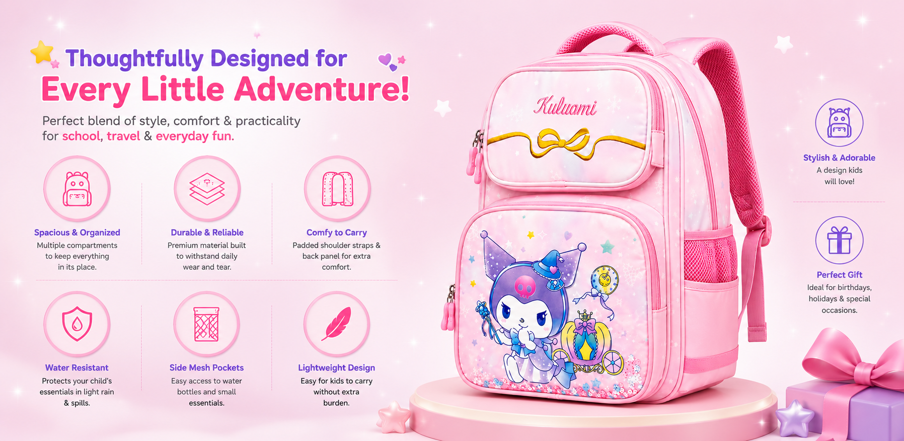 Kids School Bag for Girls | Lightweight Waterproof Backpack for Nursery & Primary School