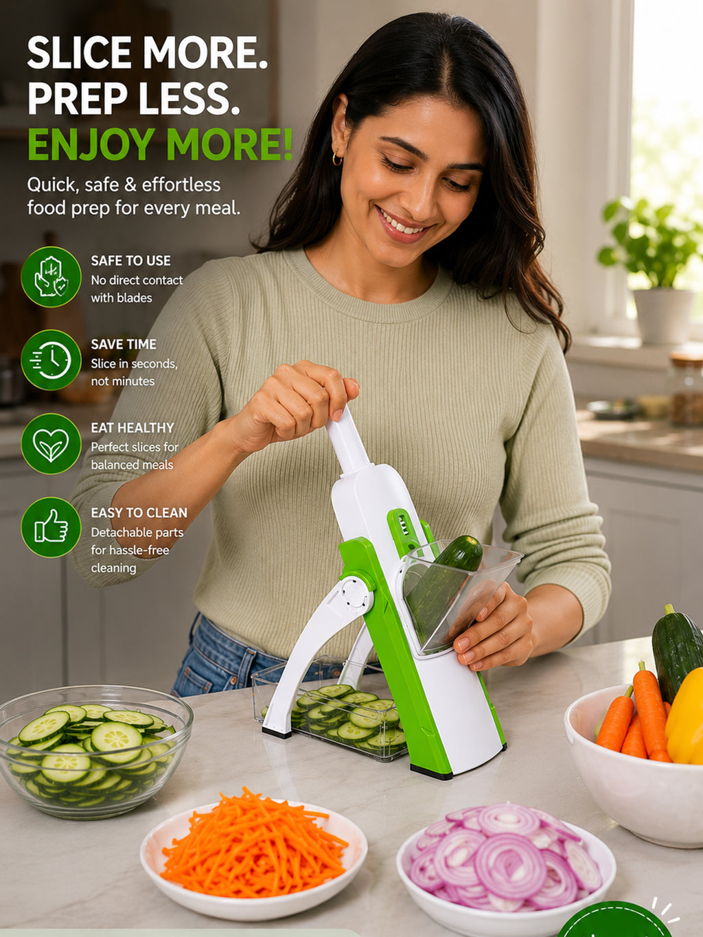 SAGEWARE Vegetable Chopper for Kitchen Use with Container | 5 Blade Manual Vegetable Cutter & Slicer | Push Chopper for Onion, Potato, Tomato, Carrot | Vegetable Cutter Tool for Kitchen