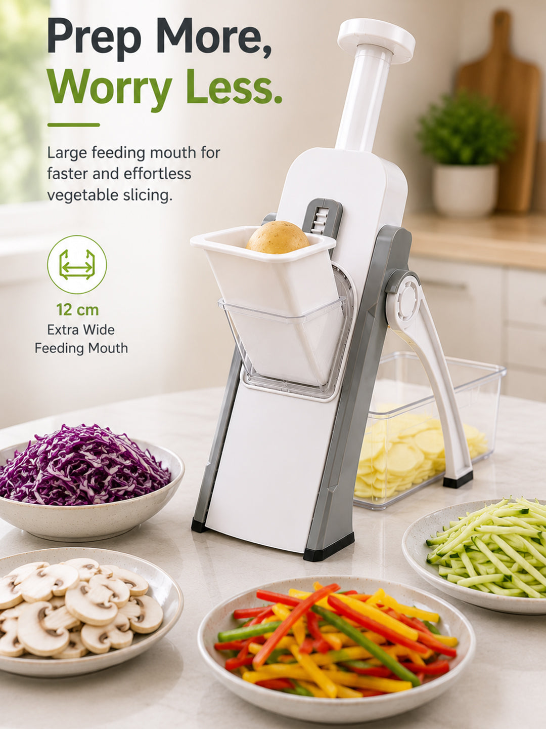 SAGEWARE Vegetable Chopper for Kitchen Use with Container | 5 Blade Manual Vegetable Cutter & Slicer | Push Chopper for Onion, Potato, Tomato, Carrot | Vegetable Cutter Tool for Kitchen