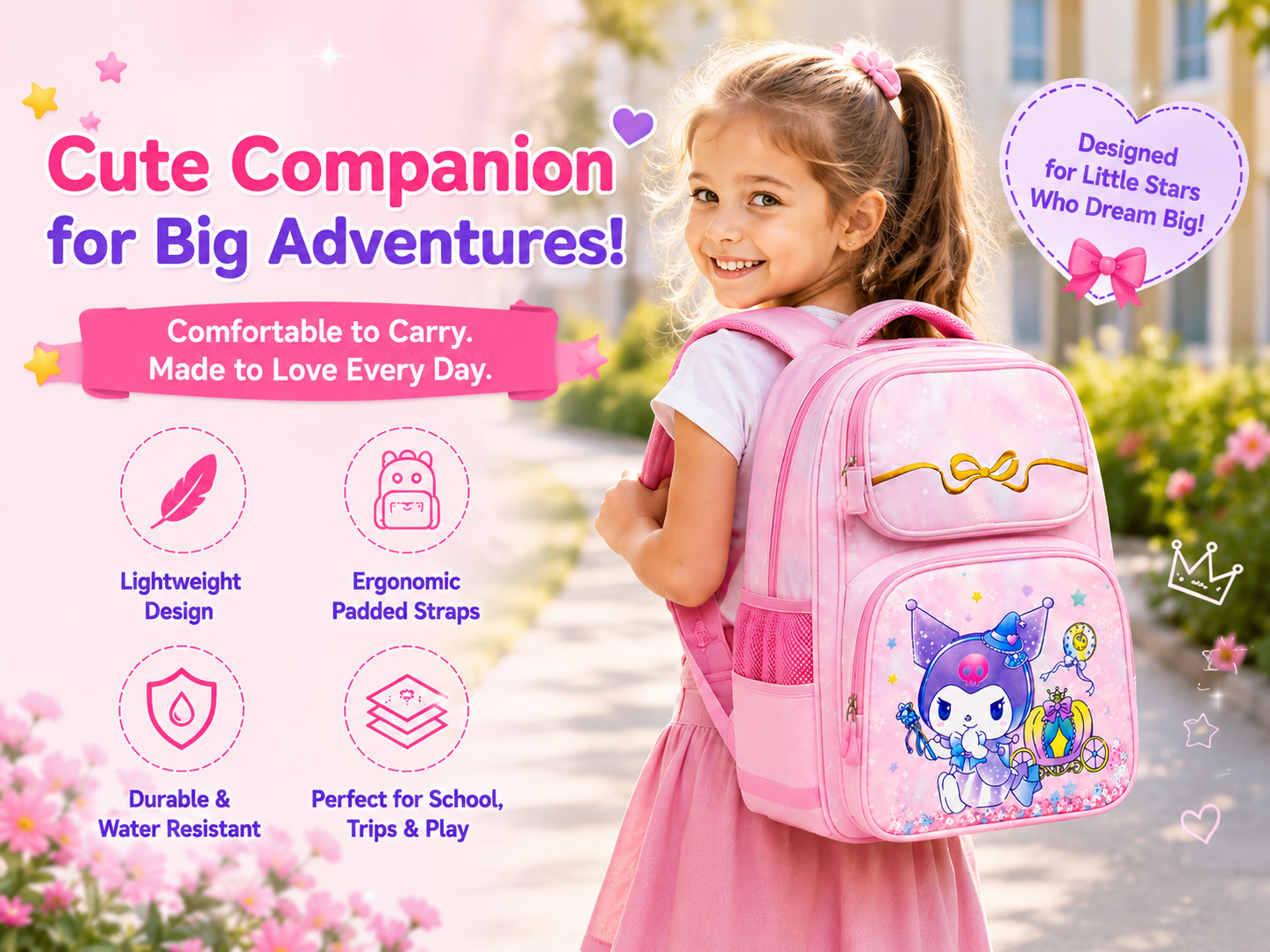 Kids School Bag for Girls | Lightweight Waterproof Backpack for Nursery & Primary School